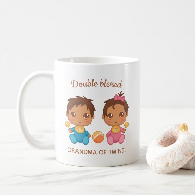 Grandma of Twins Baby Boy and Girl Coffee Mug (With Donut)