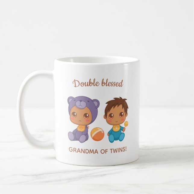 Grandma of Twins Baby Boy Bear Jumpsuit Coffee Mug (Left)