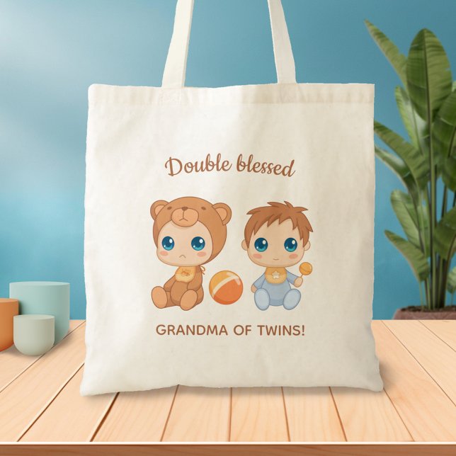 Grandma of Twins Baby Boy Bear Jumpsuit Tote Bag (Creator Uploaded)