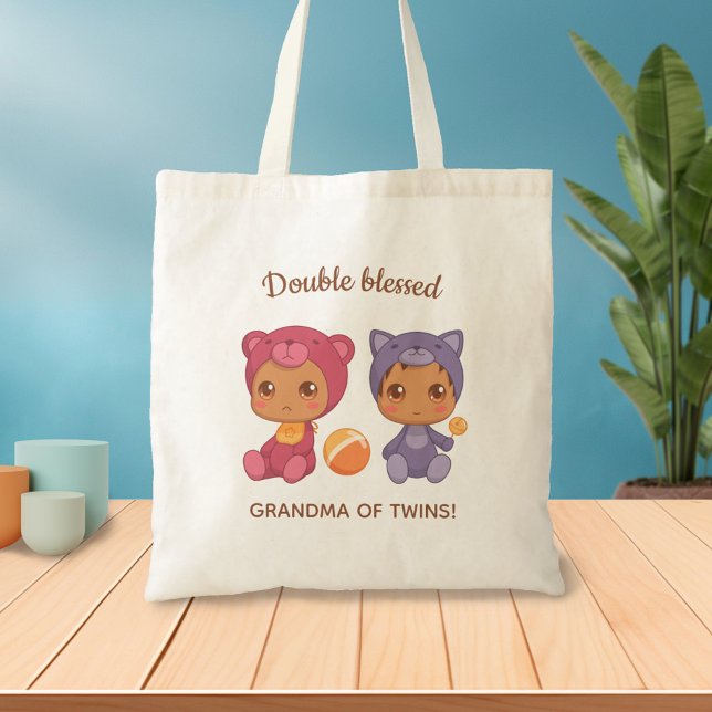 Grandma of Twins Baby Cat Bear Jumpsuit Tote Bag (Creator Uploaded)