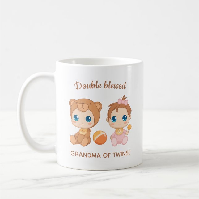 Grandma of Twins Baby Girl Bear Jumpsuit Coffee Mug (Left)