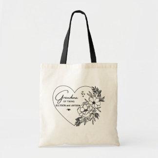 Grandma of Twins Personalised Name Floral Shopping Tote Bag
