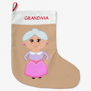 Grandma on Beige Large Christmas Stocking