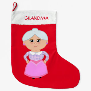 Grandma on Red Large Christmas Stocking
