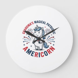 Grandma Patriotic Americorn Unicorn Shirt Design_1 Large Clock