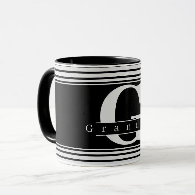 Grandma Personalised Monogram Black & White Mug (Front Left)