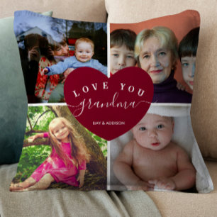 GRANDMA Personalised Photo Collage Heart Script Cushion