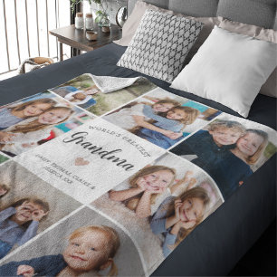 Grandma Personalised Photo Collage Modern Fleece Blanket