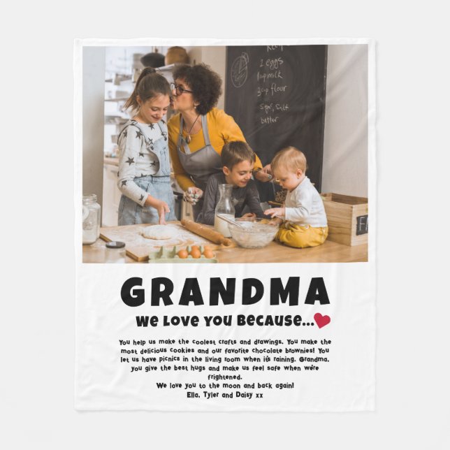 Grandma Personalised Photo Gift from Kids Fleece Blanket (Front)