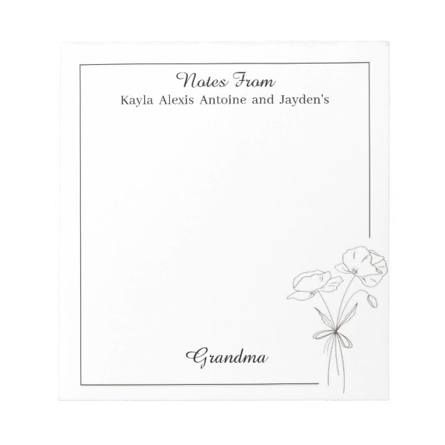 Grandma Personalised Stationery Paper Floral Set  Notepad (Front)