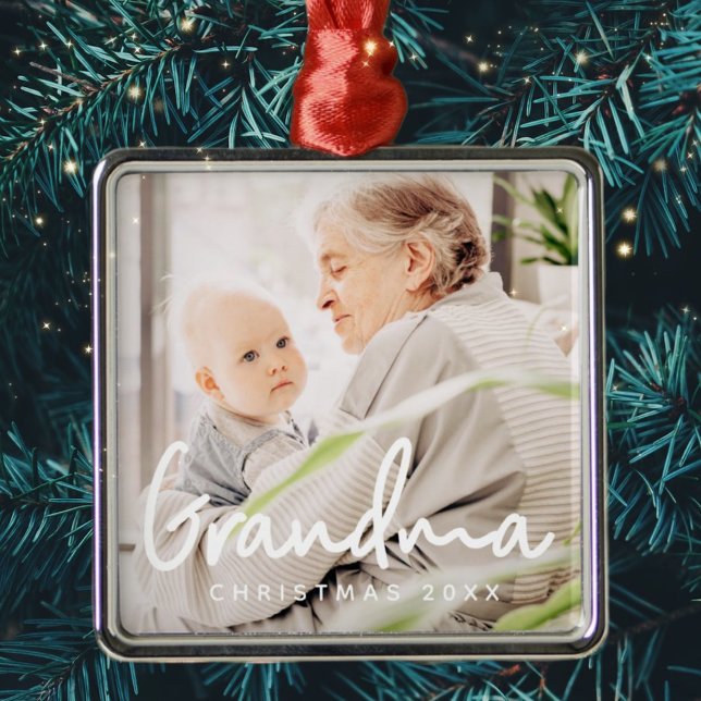 Grandma Photo Christmas Holiday Elegant Chic Metal Tree Decoration (Creator Uploaded)