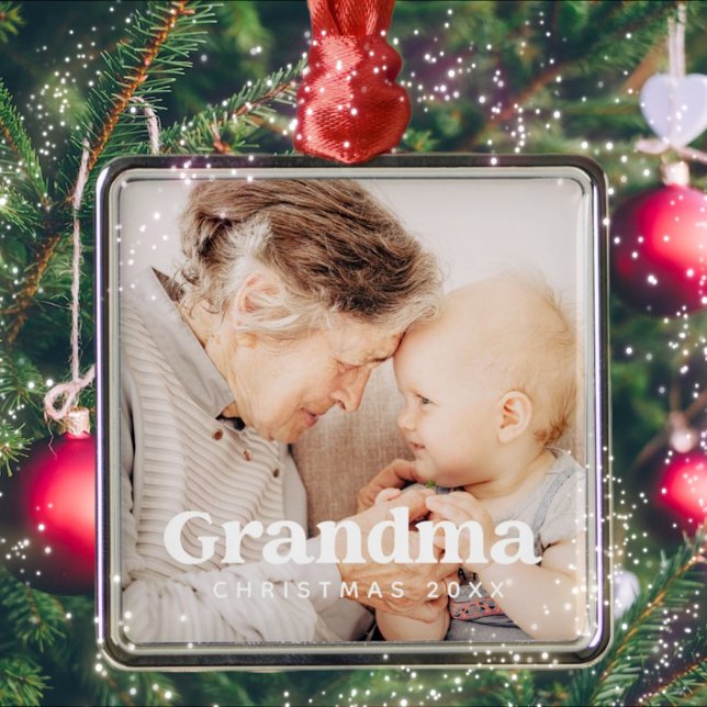 Grandma Photo Christmas Holiday Simple Modern Chic Metal Tree Decoration (Creator Uploaded)