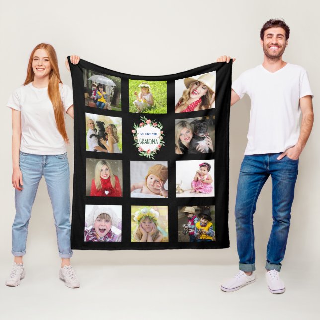 GRANDMA Photo Collage Blanket - Grandmother Black (In Situ)