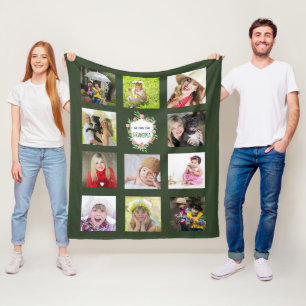GRANDMA Photo Collage Blanket - Grandmother Green