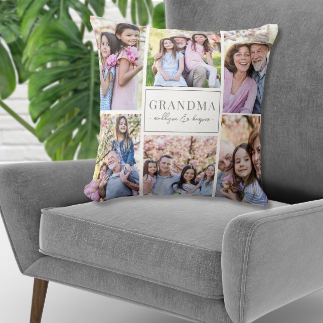 Grandma Photo Collage Family Cushion (Grandma Photo Collage Family Throw Pillow)