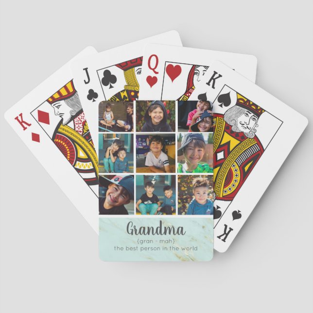 Grandma Photo Collage | Mint & Gold Marble Playing Cards (Back)