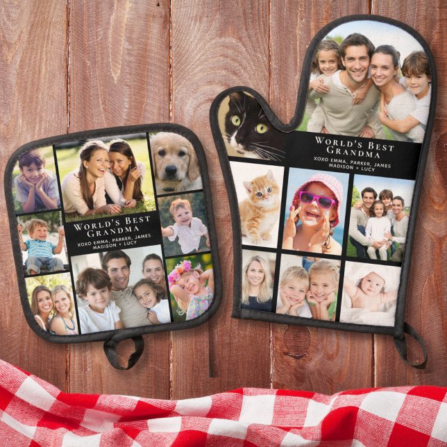 Grandma Photo Collage Oven Mitt & Pot Holder Set (Creator Uploaded)