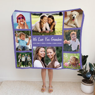 Grandma Photo Collage Personalised Purple Fleece Blanket