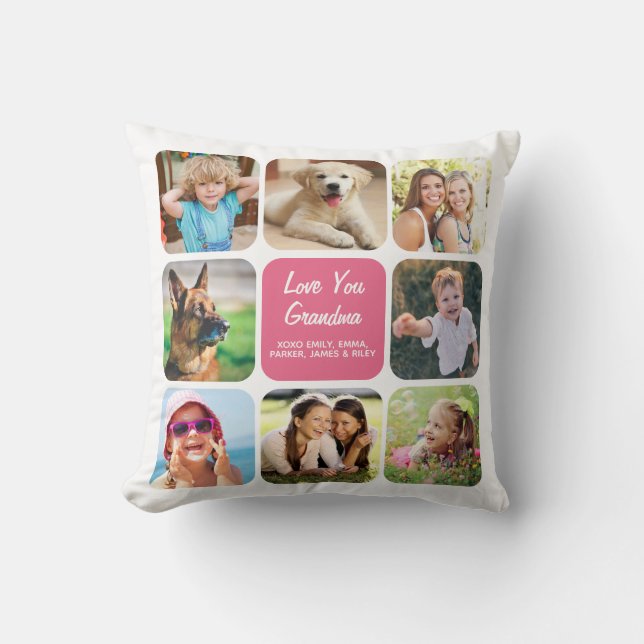 Grandma Photo Collage Pink Cushion (Front)