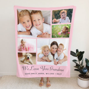 Grandma Photo Collage Pink Sherpa Blanket