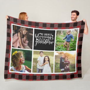 Grandma Photo Collage Plaid Fleece Blanket