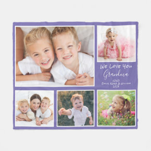 Grandma Photo Collage Purple Fleece Blanket