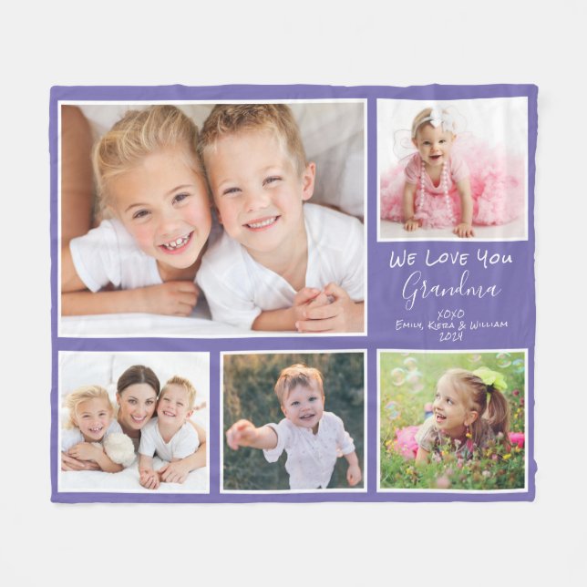 Grandma Photo Collage Purple Fleece Blanket (Front (Horizontal))