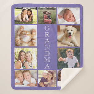 Grandma Photo Collage Purple Sherpa Blanket