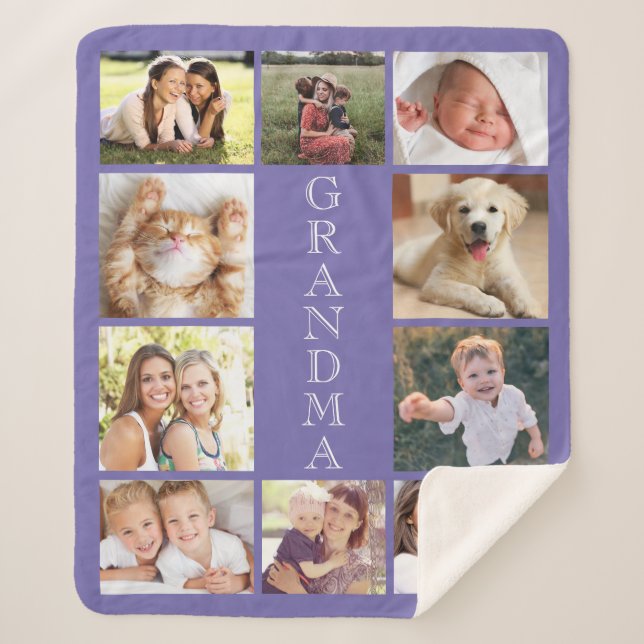 Grandma Photo Collage Purple Sherpa Blanket (Front)
