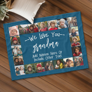 Grandma Photo Collage - Up to 20 photos Blue Fleece Blanket