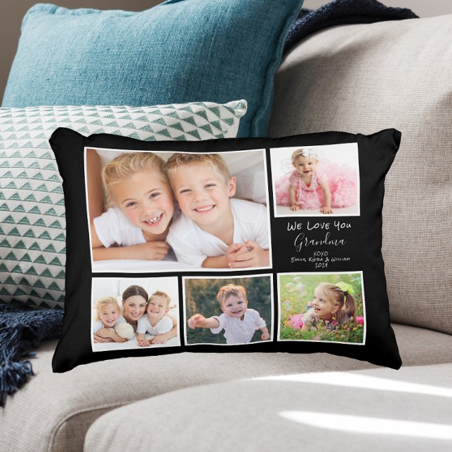 Grandma Photo Collage We Love You Black Decorative Cushion (Creator Uploaded)