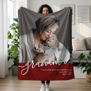 Grandma Photo Elegant Script Personal Message Fleece Blanket