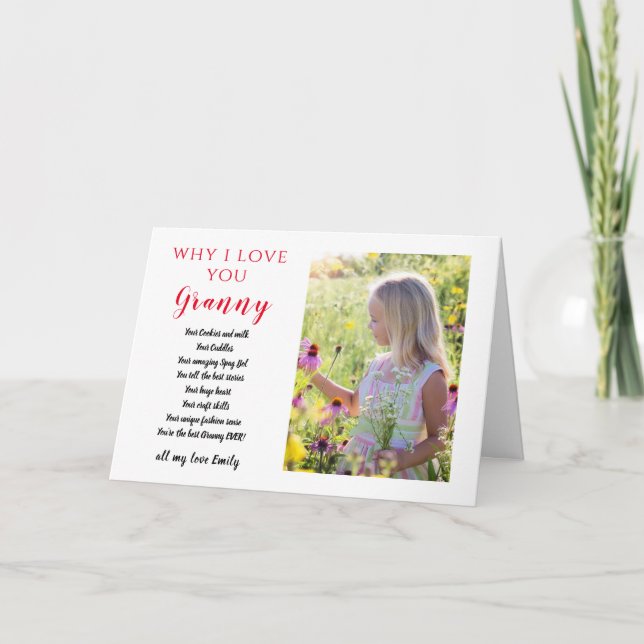 Grandma photo gift all the reasons you love her card (Front)