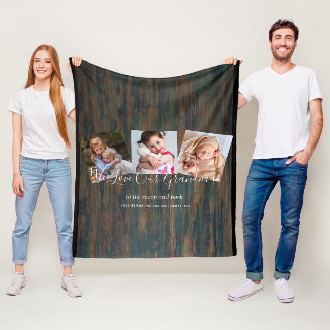 Grandma Photo Gift Grandpa Grandkids Collage Fleece Blanket (In Situ)