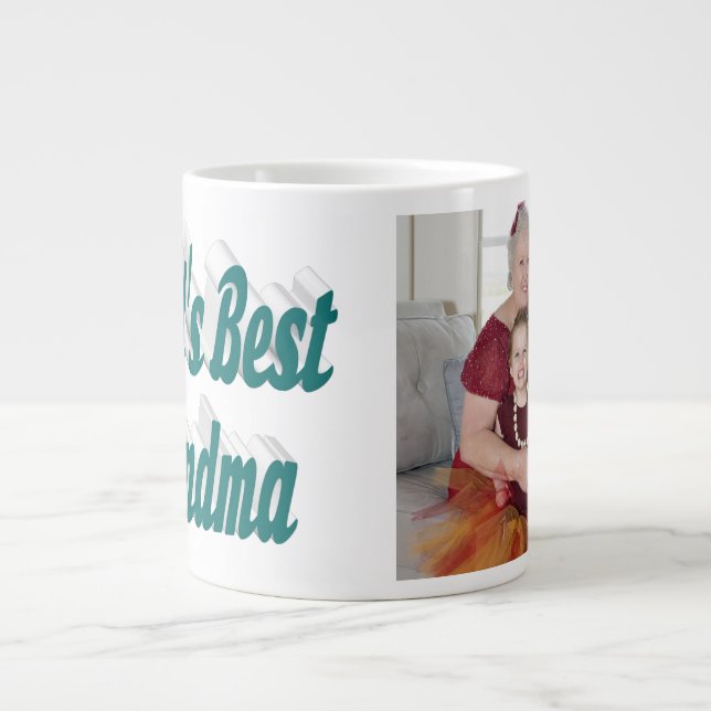 Grandma photo green typography Mothers Day Large Coffee Mug (Front)