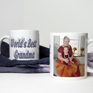 Grandma photo grey typography coffee mug