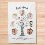 Grandma Photo Keepsake Tea Towel<br><div class="desc">This modern Grandma kitchen towel is decorated with a colourful mosaic family tree.
Easily customisable with a selection of seven photos and the grandchildren's names.
Makes a perfect gift for your Grandma.
Original Mosaic © Michele Davies.</div>