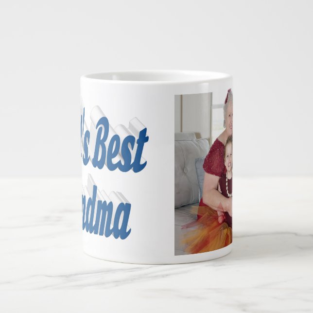 Grandma photo sea blue typography  large coffee mug (Front)