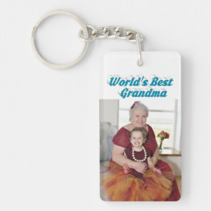 Grandma Photo sky blue text  Key Ring