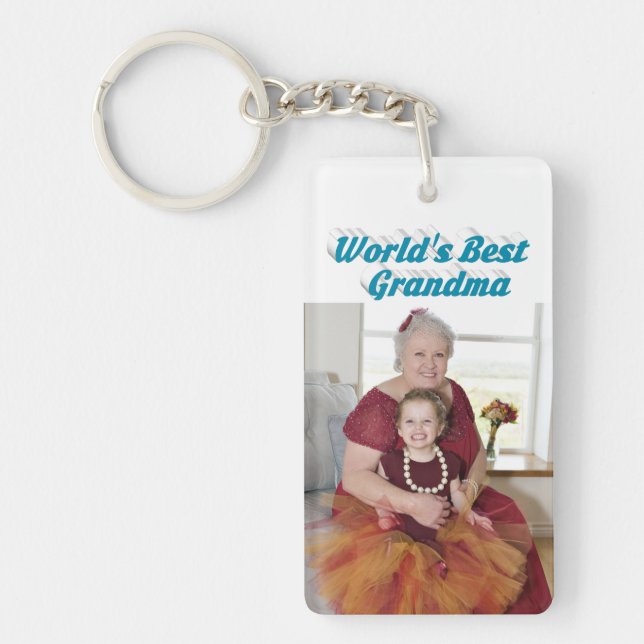 Grandma Photo sky blue text  Key Ring (Front)