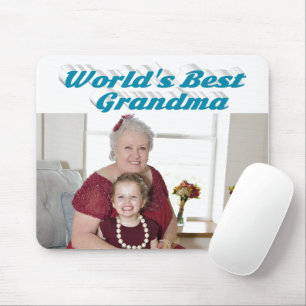 Grandma Photo sky blue typography  Mouse Mat