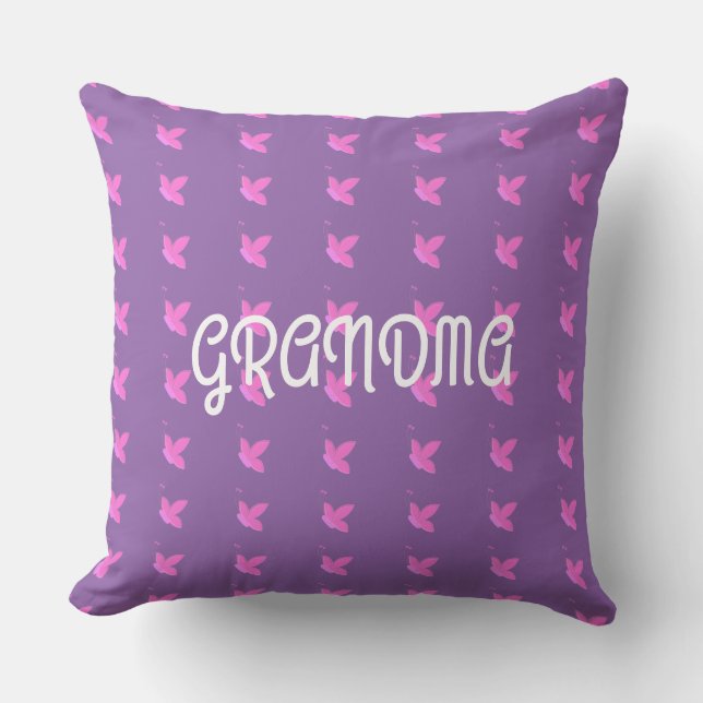 Grandma Pink Butterflies Cushion (Front)
