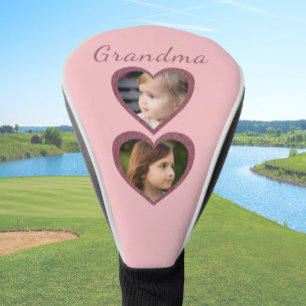 Grandma Pink Hearts 2 Grandchildren Photo Collage  Golf Head Cover