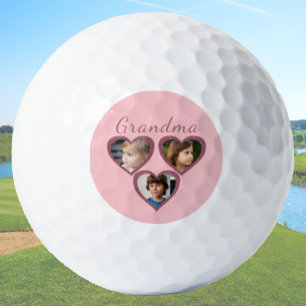 Grandma Pink Hearts 3 Grandchildren Photo Collage  Golf Balls