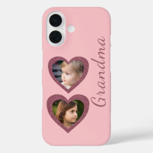 Grandma Pink Hearts Grandchildren Photo Collage iPhone 16 Case