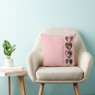 Grandma Pink Hearts Grandchildren Photo Collage  Cushion