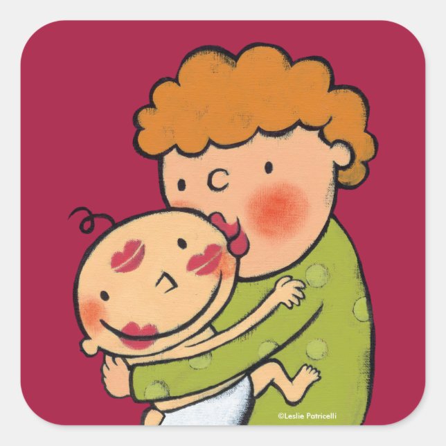 Grandma Pink Lipstick Kisses for Baby Square Sticker (Front)