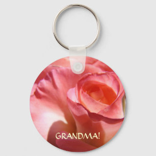 GRANDMA! Pink Rose Flower Key Chain Rose Garden