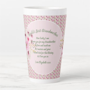 Grandma Poem Pink Flowers Named Gifts Latte Mug
