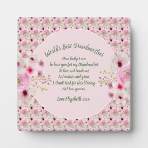 Grandma Poem Pink Flowers Named Gifts Plaque